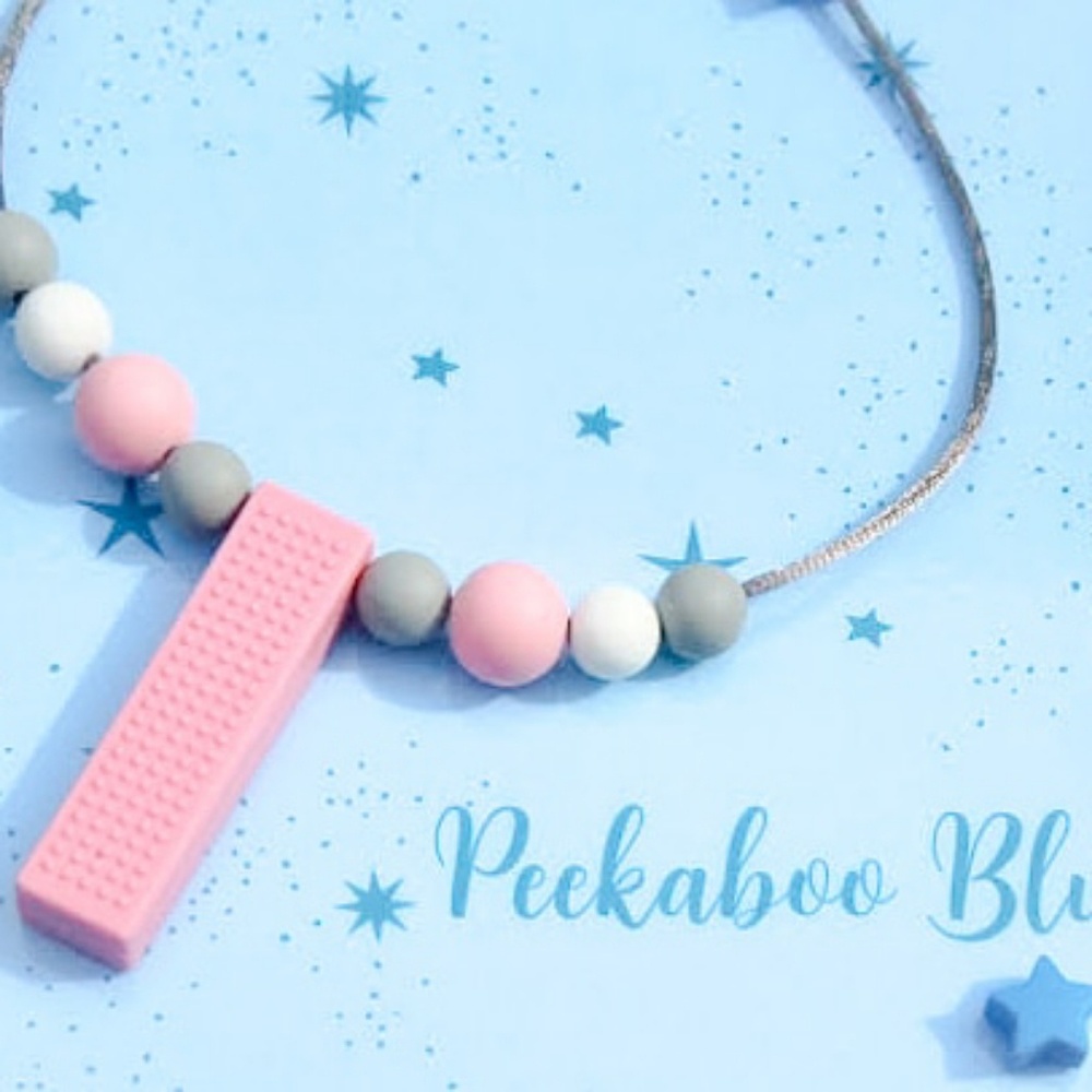 SOLD Pink Block Silicone Toddler Teething Necklace